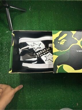 Bape Kids Black & White Star Low-Top Sneakers